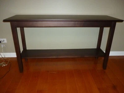 Contemporary solid maple wood accent sofa console table in mocha stain. 50x16x27 - Image 1 of 4