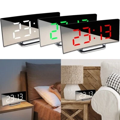 LED Digital Alarm Clock Mains USB/Battery Temperature Large Mirror Display - Image 1 of 4