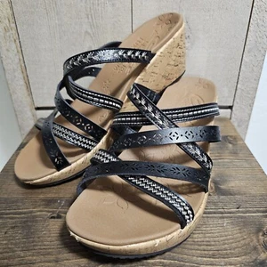 Skechers Women's Size 10 -Black Beige Beverlee Vegan Wedge Strappy Sandals - Picture 1 of 8