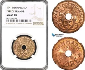 AH44, Faeroe Islands (Denmark) Christian X, 5 Øre 1941, NGC MS63RB - Picture 1 of 1