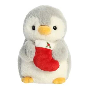 Aurora - PomPom Penguin - 8" Pompom With Stocking Festive Stuffed Animal - Bild 1 von 6