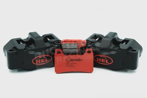 HEL Billet 108mm Black 4 Piston Front Brake Calipers & Brembo SA Brake Pads - Picture 1 of 7