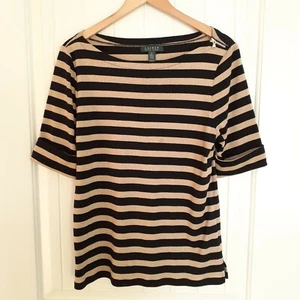 LRL schwarz & gold gestreiftes ellenbogenlanges Ärmel Top mit Reißverschlussdetail Größe XL - Bild 1 von 9