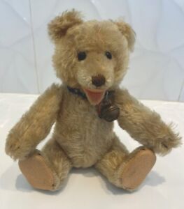 Vintage Steiff Teddy Baby Bear Fully Jointed Original Blue Collar, Bell Name Tag