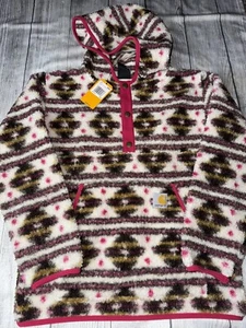Carhartt Youth Girls Aztec Quarter Snap Hooded Sherpa Fleece Pullover NEW - Picture 1 of 2