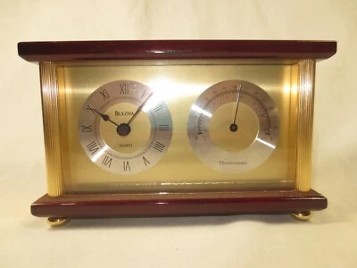  Bulova Reloj y Termómetro Escritorio o Abrigo Latón con Marco de Madera Foto 1 de 4
