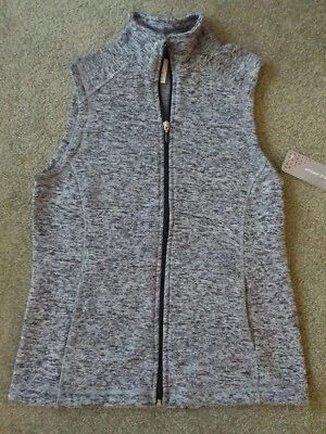 Misses Exertek Knit Vest Jacket, Gray Heather, Zipper, Pockets, Collar, Sm., New - Image 1 of 4