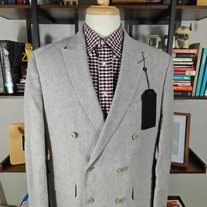 Joseph Abboud Men's Double Breast Sport Coat Gray Linen Cotton Blend Slim 42R - Picture 1 of 17