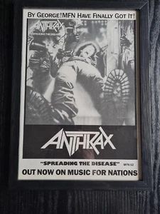 ANTHRAX SPREADING THE DISEASE  1985 FRAMED MUSIC ALBUM ADVERT 8.5X11" POSTER - Imagen 1 de 4