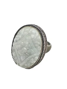 Qvc Chinese Jade Sterling Silver 925 Light Green Jade Flower RING Sz7 Signed GSJ - Picture 1 of 7