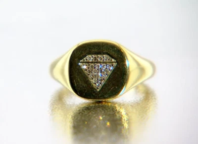 Champagne Diamond Gold-Plated Sterling Silver Diamond Shape Signet Ring Size 9 - Image 1 of 4