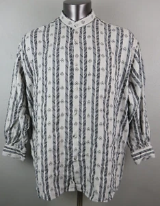 Mens Jhane Barnes Button Front Shirt Size XL Geometric Band Collar Rayon Linen - Picture 1 of 11