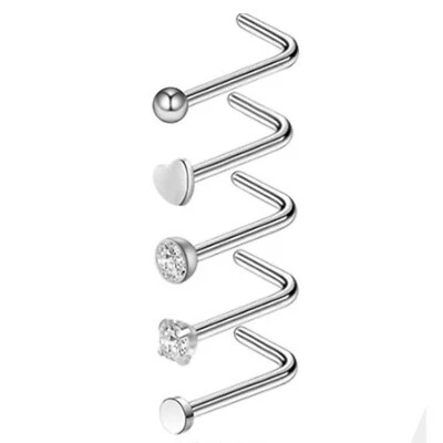 16Pcs Curved Nose Stud Surgical Steel Nose Ring Crystal L Bend Stud Piercing 20G - Image 1 of 4