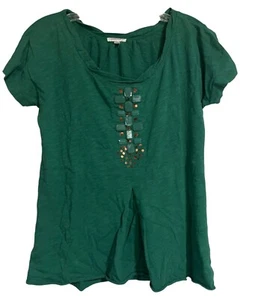 Generra Womens Green Cotton Embellished Sequined Short Sleeve Top Small - Picture 1 of 8