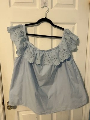 Blusa para mujer Lane Bryant azul claro con volantes. 100% algodón. Talla 22/24 Foto 1 de 4