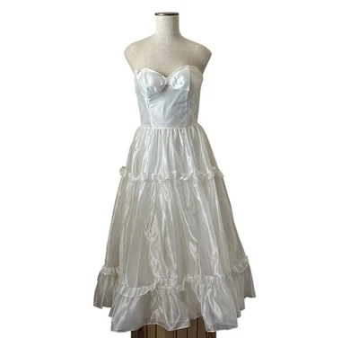 Vestido midi de colección Zum Zum sin tirantes con lazo con volantes en capas para mujer talla XS fiesta años 80 90 Foto 1 de 4