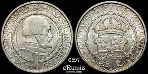 SWEDEN, Gustaf V, 2 Kronor 1921, 400th Anniversary of Political Liberty, UNC - Picture 1 of 6