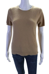 Sutton Studio Womens Cashmere Short Sleeve Crewneck Knit Top Beige Size M - Picture 1 of 5