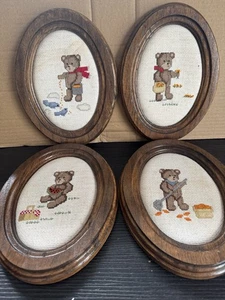 Vintage Embroidered Bear Wall Hangings Winter Spring Summer Fall - Picture 1 of 8