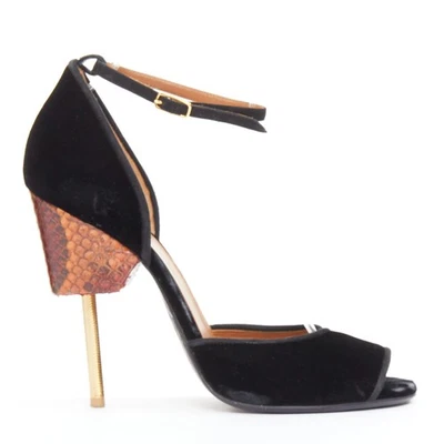 GIVENCHY Matilda Sandalia Tacón Negro Terciopelo Marrón Serpiente Cuero Metal EU40 Foto 1 de 4