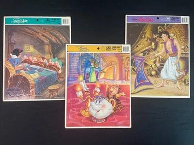 3 rompecabezas DISNEY La Bella y la Bestia Aladdin Blancanieves GRANDE marco-bandeja 20+ piezas Foto 1 de 4