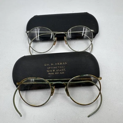 (2) Anteojos antiguos vintage con montura de alambre ópticos Full-Vue Steam Punk con estuches Foto 1 de 4