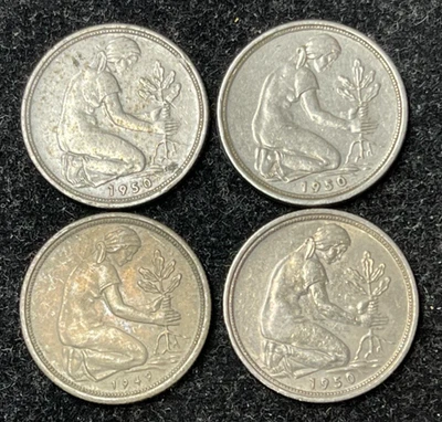 Lote de 4 monedas alemanas de 50 peniques 1949-1950 Foto 1 de 4