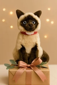 FAO Schwarz Siamese Cat Plush 11" Sitting Blue Eyes Red Collar Toys R Us 2015 - Picture 1 of 5