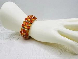 Pulsera Vintage Termo Lucite Primavera Verano Naranja Hojas Florales Tono Plata - Imagen 1 de 11