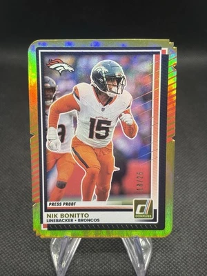 2025 Panini Donruss Nik Bonitto Gold Press Proof /25 Die Cut Denver Broncos #300 - Image 1 of 2
