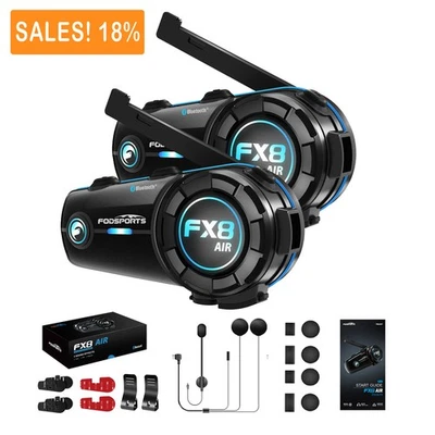 2X FX8 Air Intercom Motorcycle Headset 4Way Bluetooth Helmet Fodsports Type-c FM - image 1 of 4