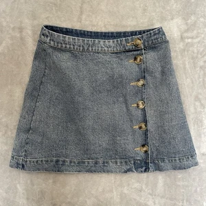 Lulus Jeansrock Damen klein blau Jeans Knopfleiste Mini Baumwolle Wickeloptik - Bild 1 von 8