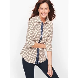 Talbots Women's Non Iron Chain Link Button Front Perfect Shirt Size 16P Multi - Picture 1 of 6