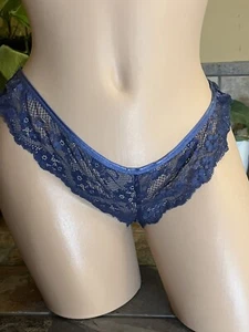 LOW Rise Nylon Blend Lace Peek-A-Boo Bikini Tanga Thong Panty Sheer L NWOT - Picture 1 of 8