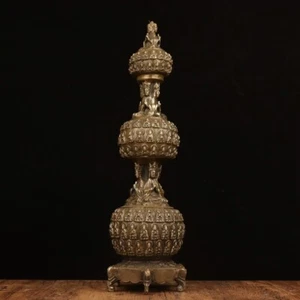 Antico buddismo tibetano bronzo dorato statua Buddha Sakyamuni torre pagoda stupa - Foto 1 di 14
