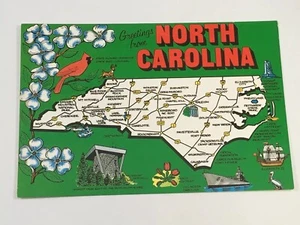 Saludos desde Carolina del Norte Vintage Gráfico Mapa a Color Postal Sin Publicar - Imagen 1 de 9