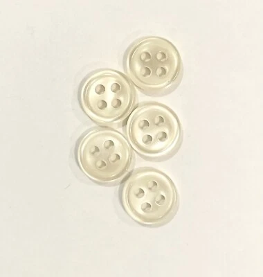 10x White Shell Frosted Polished Ivory 4 Hole Shirt Buttons 10mm - Image 1 of 4