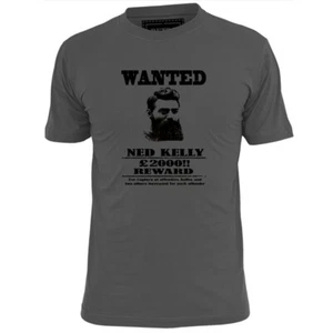 Mens Ned Kelly Wanted Reward Poster T Shirt Bandit Outlaw - Picture 1 of 2