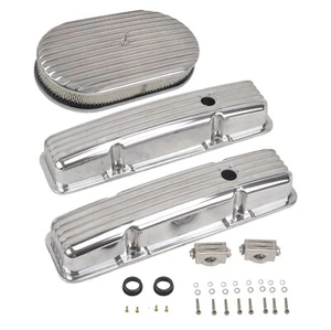 Polished Short Valve Cover & 15" Air Cleaner For SBC Chevy 327 350 400 1958-86 - Bild 1 von 11