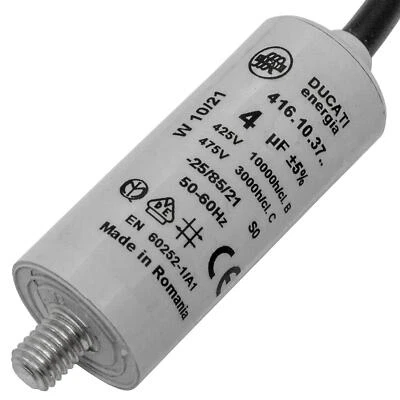 DUCATI ENERGIA Anlaufkondensator Motorkondensator 4µF 400V 25x55mm Kabel 35cm Ducati 416.10.37