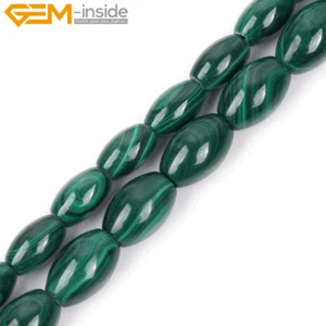 A+ Malachite Olivary Rice Natural Gemstone Grade Beads For Jewelry Making 15" UK - Picture 1 of 24