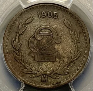 Scarce 1905 Mo Mexico 2 Centavos Copper Coin - PCGS VF 35 - Picture 1 of 5