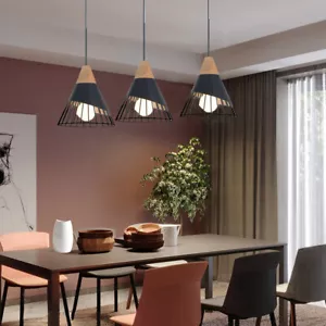 Kitchen Pendant Light Bar Lamp Wood Ceiling Lights Black Chandelier Lighting 3X - Picture 1 of 5