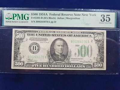 🌟1934-A $500 Federal Reserve Note B New York FR#2201 PMG 35 CHOICE VF Very Fine - Image 1 of 4
