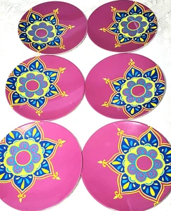 Target Home Vibrant Magenta & Yellow Floral Melamine Set of 6 Plates Boho Chic - Picture 1 of 9