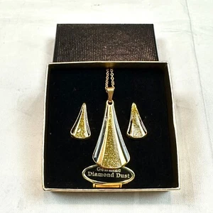 Collar y Pendientes Clip Vintage Van Doran Diamante Genuino Polvo Tono Oro NUEVO - Imagen 1 de 4