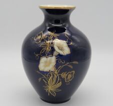 Kobalt blaue Keramik Vase mit Blumenmotiv, Dom Keramik Staffel Limburg
