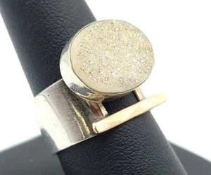 Artisan Made Sterling 14k Drusy Quartz Crystal Bold Modernist Cocktail Ring - Picture 1 of 10