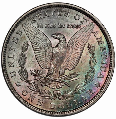 1887-P Morgan Dollar PCGS MS64 Gorgeous Color Red Teal Violet Rainbow Toned Cover