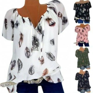 Plus Size Womens Ladies T Shirts Short Sleeve Loose Blouse Loose Tops Shirts UK - Picture 1 of 7